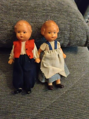 Coppia Bambolotti Celluloide  Marca Edi Germania Anni 50 Cm 16 - Immagine 1 di 4