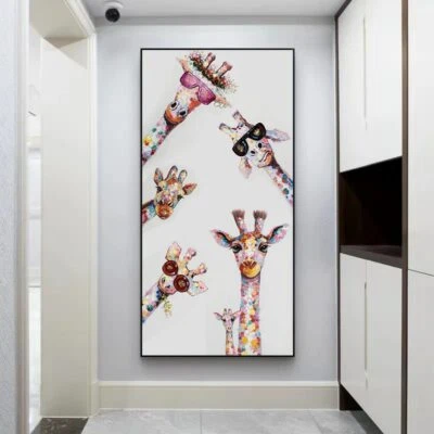 Happy Family of Cute Giraffes Canvas Paining Canvas Posters Prints Wall Pictures - Image 1 of 4