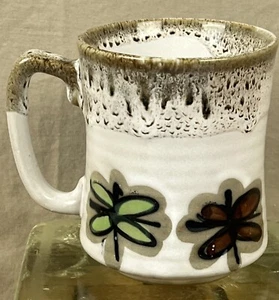 Vintage MCM Otagiri Style Speckled Stoneware White Dragonfly Coffee Cup Mug - Picture 1 of 8