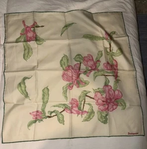Jacqmar Vintage Pink, Ivory & Green Silk Scarf 24" - Picture 1 of 5