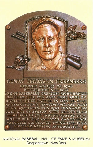 Postcard Hank Greenberg Detroit Tigers Baseball Hall of Fame Cooperstown MINT Cover