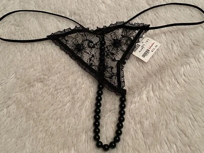 72 $ SELTEN Y2K Vintage XL PERLEN TANGA HÖSCHEN BESTICKT Spitze Netz durchsichtig Fischbauch - Bild 1 von 4