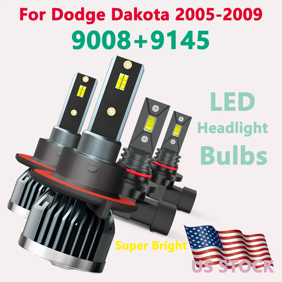 H3+9145 For Dodge Dakota 2005-2009 LED Headlight+Fog Light Combo 4 Bulbs Kit - Image 1 of 4
