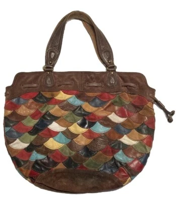 Bolso de Mano Lucky Brand Multicolor Cartera de Hombro Gamuza Festoneado Gran Tamaño Boho Foto 1 de 4