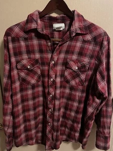 Wrangler Shirt Mens Large Plaid Pearl Snap Wrancher Red Plaid XxL.            D1 - Picture 1 of 6
