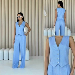 Summer Women's Vest Pant Business Office Casual Suits Sets Beach Holiday 2 Piece - Picture 1 of 13