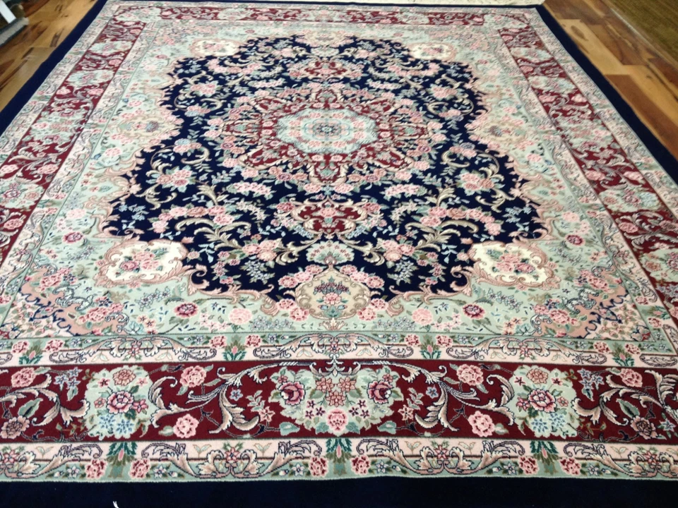 Alfombra oriental anudada a mano de lana y seda fina 8 x 10 Foto 1 de 4