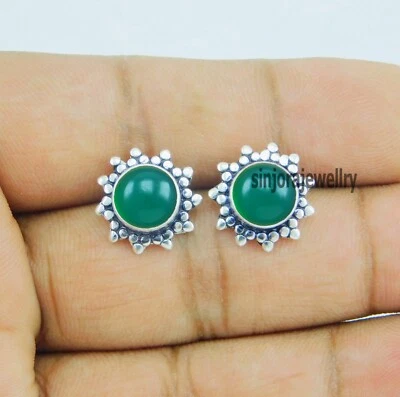 Pendientes de plata esterlina 925 con piedras preciosas de ónix verde - Imagen 1 de 4