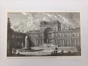 Clipping Illustrazione Roma G. Vasi Cortile della Pigna in Giardino Belvedere - Picture 1 of 1