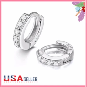 925 Sterling Silber CZ kleine Ohrringe Cubic Huggie Creolen Herren Damen Schmuck Geschenk - Bild 1 von 11
