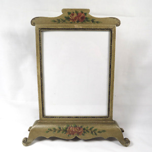 New ListingAntique Tabletop Picture Frame Hand Painted Wood Rose Flowers Circa 1900