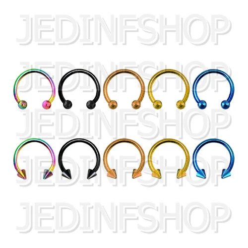 Circular Bar Horseshoe Ring | 1.2mm (16g) - 12mm | Titanium Anodised Ball Spike - Image 1 of 1
