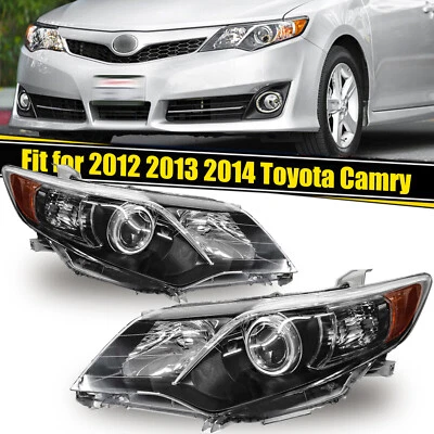 For 2012 2013 2014 Toyota Camry Black Amber Pair Headlights Assembly Left+Right - Image 1 of 4