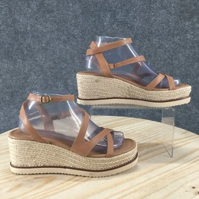NUEVAS Sandalias Lucky Brand Para Mujer 7.5 M Carolie Plataforma Cuña Tobillo Tirantes Marrón Foto 1 de 4