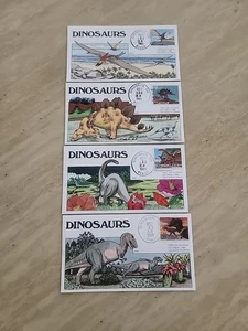 US FDC Collins Hand-Painted #2422-25 SET 4 Dinosaurs 1989 - Picture 1 of 3