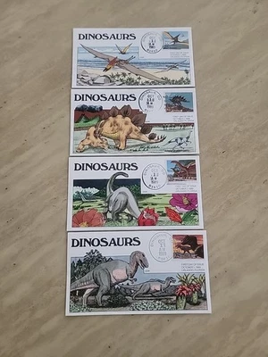 US FDC Collins Hand-Painted #2422-25 SET 4 Dinosaurs 1989 - Image 1 of 3