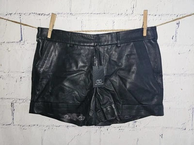Терпкий черный кожаный плоский передний бойфренд шорты размер 4 с подкладкой молнии манжеты новый ярлыки - Изображение 1 из 4