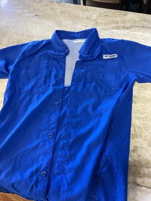 Columbia PFG Boys L 14-16 Shirt Vented Royal Blue Button Up Nice - Image 1 of 4