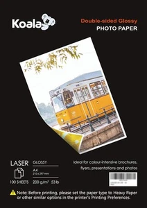 KOALA Double Sided Glossy Laser Photo Paper A4, 200gsm, 100 Sheets. Suitable fo - Picture 1 of 7