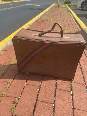 古驰风格条纹复古旅行包行李箱 17.5 英寸长 x 6 英寸宽 x 12.5 英寸高 — 第 1/4 张图片