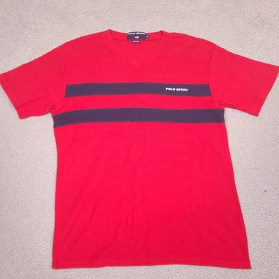 Винтажная мужская футболка Polo Sport Ralph Lauren средний размер красная вафельная вязаная тепловая - Изображение 1 из 4