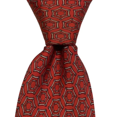 Corbata de seda para hombre HERMES 7545 SA FRANCIA de lujo geométrica roja/gris usada en excelente estado rara Foto 1 de 4
