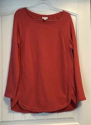 J Jill French Terry Orange Bateau Neck Long Sleeve Sweatshirt Curved Hem Medium - Image 1 of 3