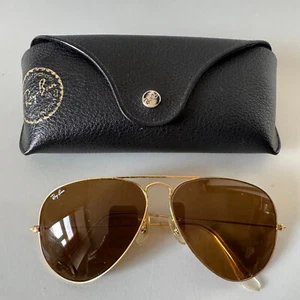 Vintage B&L Ray-Ban USA Aviator Ambermatic Brown Sunglasses 58-14 Etched Lenses - Picture 1 of 19