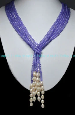 Collares largos de 50" encantadores 3 hebras gemas de alejandrita de 4 mm y perlas blancas  Foto 1 de 4