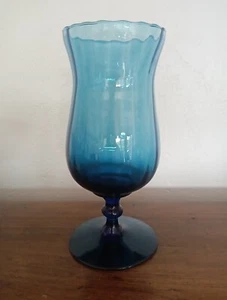 Collectible Vintage Italian Empoli Optic Blue Pedestal Vase Urn 9" Tall  - Imagen 1 de 9