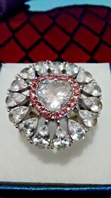 Anillo Corazón Cristal Rosa Diamante Blanco Simulado Acero Inoxidable Talla 6 Foto 1 de 4