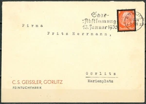 GERMANY 1934 COVER - Saar Referendum Propaganda Cancel – Görlitz - Picture 1 of 2
