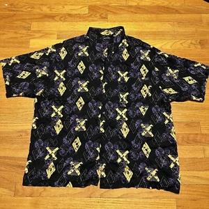 VTG 90s Puritan Muted-Gold/Purple/Black Button-Up 100% Viscose Rayon Size XXL - Picture 1 of 5
