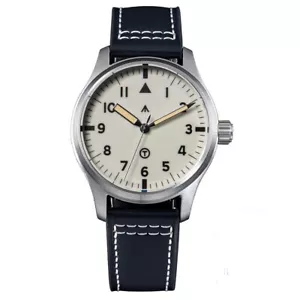 Seestern Full Lume Stahl Automatik Leder Schwarz Saphir Pilot Herren Uhr - Bild 1 von 4