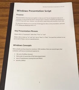 Sales Script & Presentation For Windows - Sears Home Improvement - Picture 1 of 1
