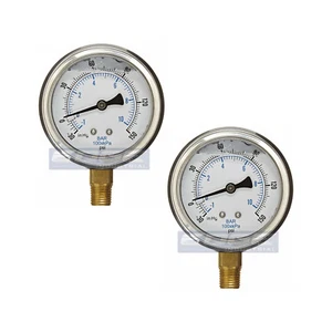 2 PACK LIQUID FILLED VACUUM GAUGE -30-150 PSI, 2.5" FACE, 1/4" NPT LOWER MOUNT - Picture 1 of 5