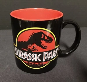 Jurassic Park Logo Ceramic Mug Coffee Raptor Black Red Dinosaur 20 Oz NEW - Picture 1 of 4