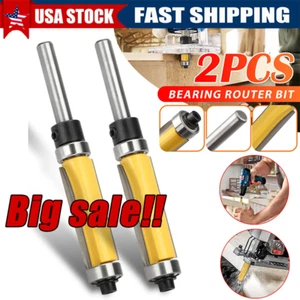 2Pcs 1-1/2" 1/4" Shank Flush Trim Top Bottom Bearing Router Bit Woodworking Tool - Bild 1 von 10