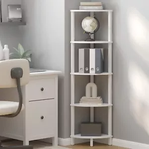 5-Tier Industrial Corner Bookshelf White Modern Display Shelf for Living Room - Picture 1 of 9