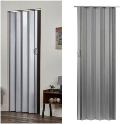 Vinyl Accordion Folding Slide Door Durable Panels Closets Tight Spaces - Silver - Image 1 of 4