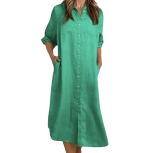 J. Jill ~ Women’s 100% Linen 3/4 Sleeve Green Long Shirt Dress ~ Size M ~ NWT - Picture 1 of 7