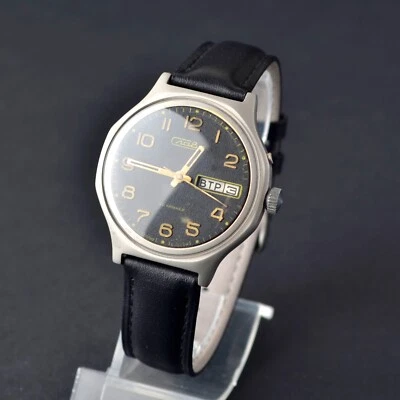Slava Black USSR Day/Date Watch. Serviced. Vintage Soviet - Image 1 of 4