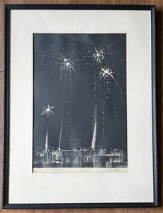 RICHARD FLORSHEIM MODERNIST LITHOGRAPH FIREWORKS PENCIL SIGNED framed 1964 - Picture 1 of 7