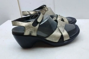 NAOT Gold Silver Leather Ankle Strap Slingback Wedge Sandal Women's Shoe 8.5M 39 - Picture 1 of 8