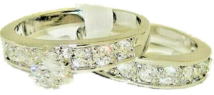 Conjunto de 2 piezas de anillo de boda de oro blanco circonita anillo de compromiso plata redondo fino talla 5 nuevo - Imagen 1 de 9
