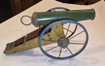  Canhão de artilharia placa antiga atirador de cortiça brinquedo de estanho de metal excelente estado  - Imagem 1 de 4