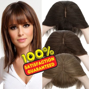 WITH BANGS 100% Real Human Remy Hair Topper Toupee Clip In Wig Hair Pieces Thick - Picture 1 of 93