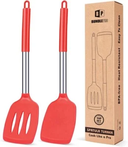 Silicone Turner, Heat Resistant Spatula for Fish, Eggs, Pancakes (Red) - Picture 1 of 7