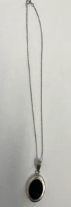 Mexico Sterling Silver Oval Black Onyx Pendant Necklace with Chain 1.02" - Picture 1 of 9