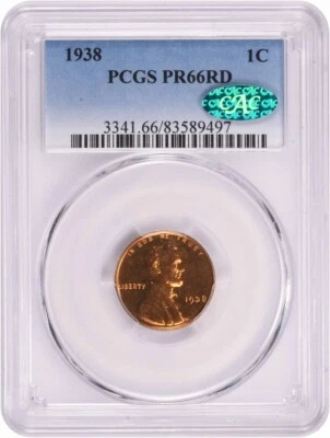 1938 Lincoln Cent PR66RD PCGS (CAC) - Image 1 of 2
